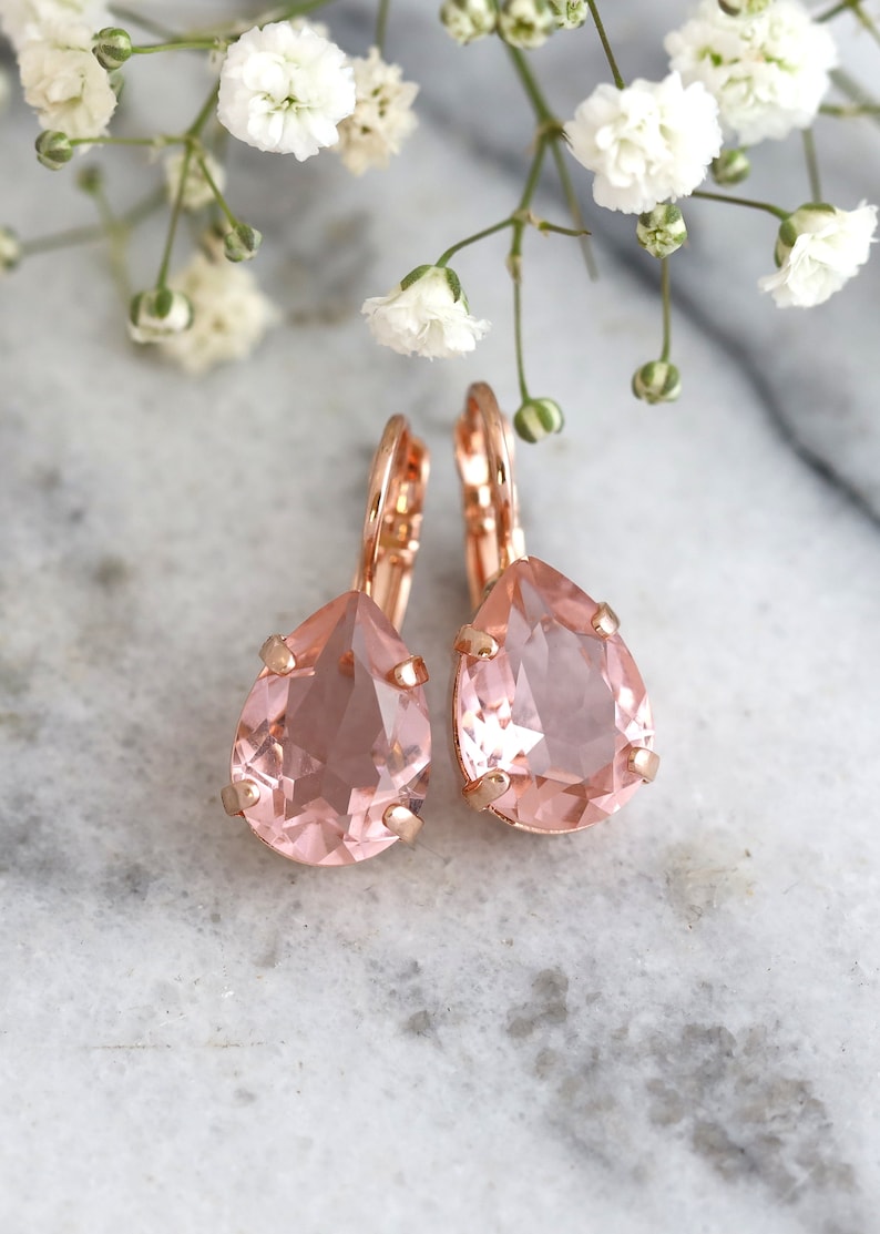 Blush Drop Earrings Bridal Drop Blush Earrings Bridesmaids Etsy