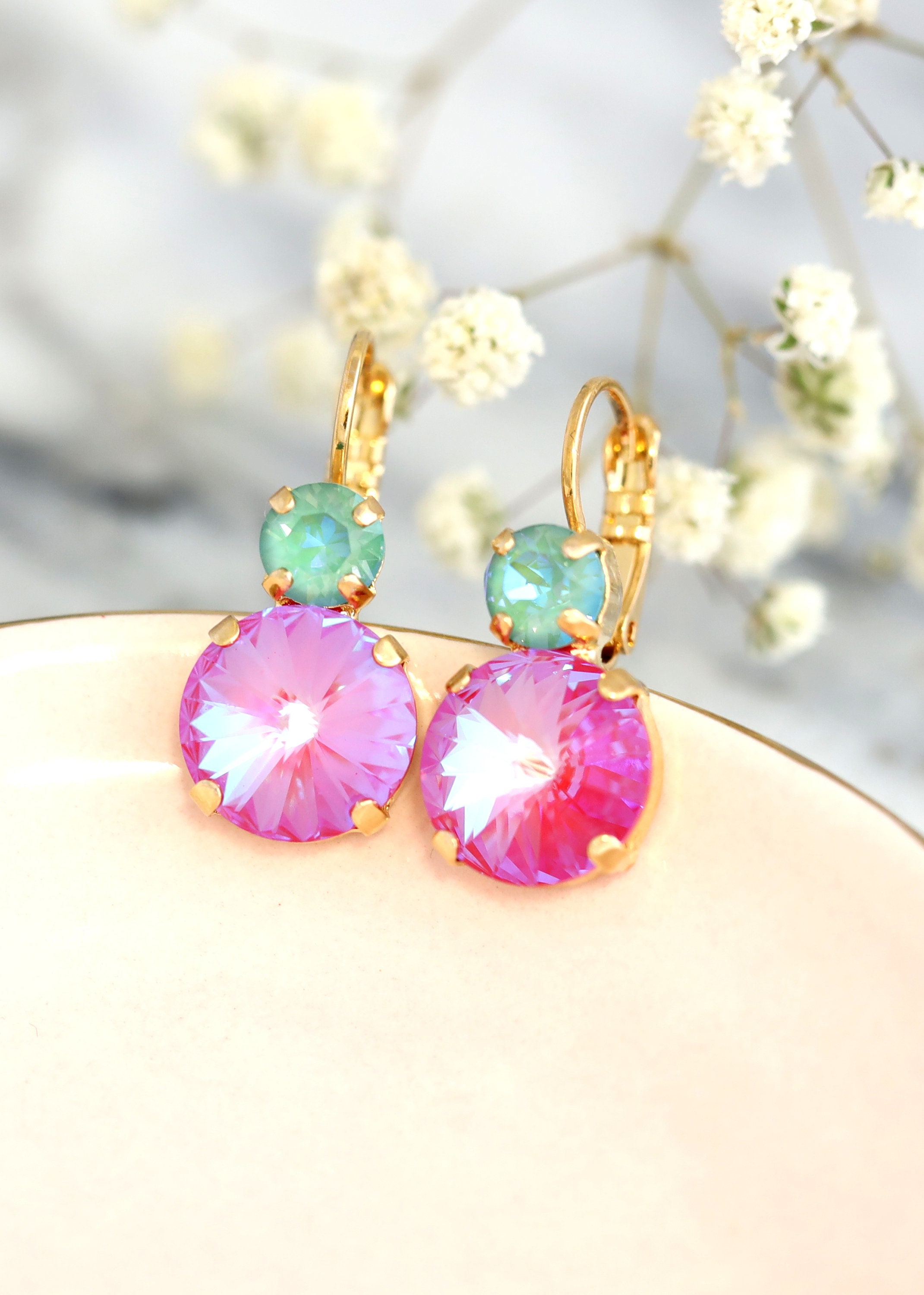 Green shop pink earrings