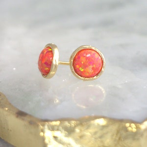 Opal Earrings, Fire Opal stud earrings, Orange Stud earrings, Gold Opal earrings, October birthstone, Dainty Opal earrings , Opal Studs