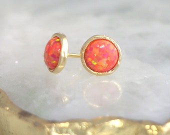 Opal Earrings, Fire Opal stud earrings, Orange Stud earrings, Gold Opal earrings, October birthstone, Dainty Opal earrings , Opal Studs