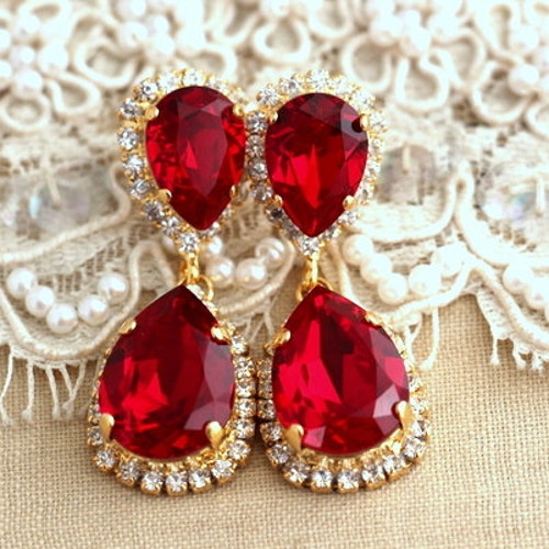 Ruby Chandelier Earrings Red Ruby Earrings Bridal Ruby - Etsy Israel