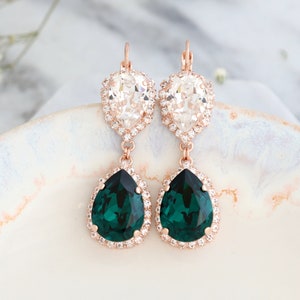 Emerald Chandelier Earrings, Bridal Emerald Drop Earrings, Green Emerald Chandelier Earrings, Emerald Crystal Drop Chandelier Earrings. image 4