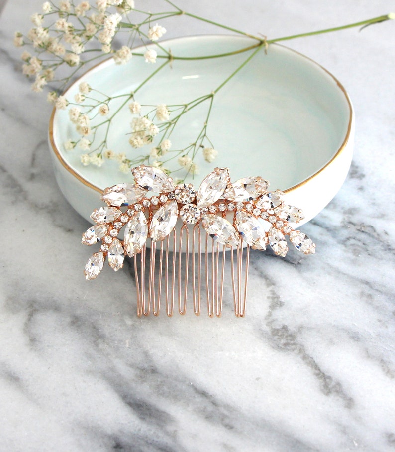 Bridal Hair Comb, Bridal Hair Crystal Comb, Rhinestone Hair Comb, Bridal Hair Accessories, Rose Gold Hair Comb, Bridal Silver Hair Comb image 7