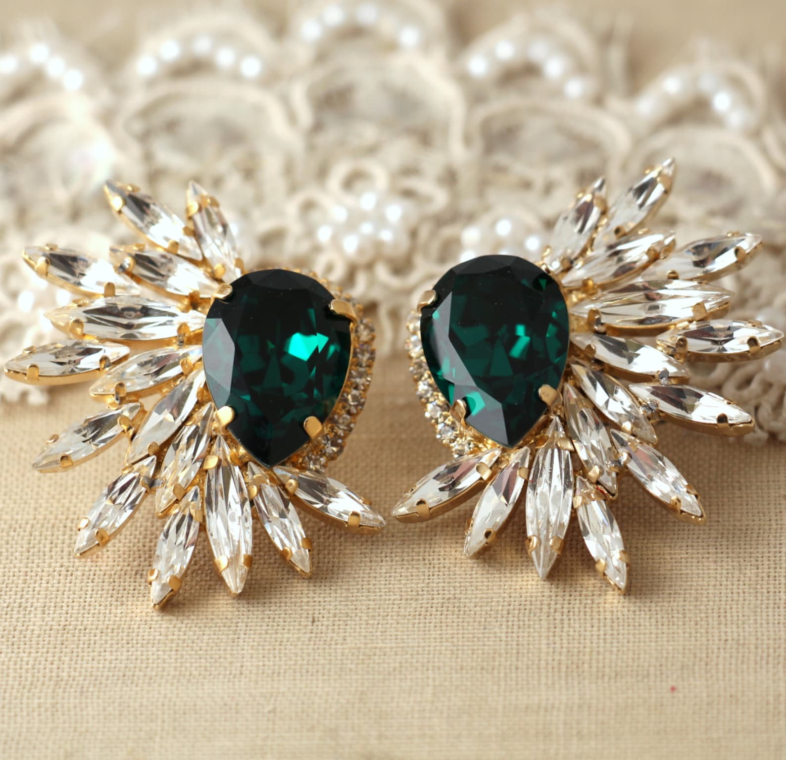 Emerald Statement Swarovski Earrings Statement Earrings Etsy