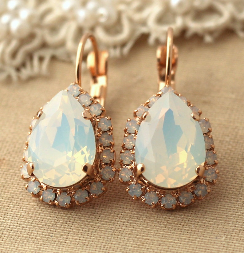 Opal Drop Earrings, Bridal Opal Earrings, White Opal Drop Earrings, Opal Dangle Earrings, Bridal White Opal Earrings, Bridesmaids Earrings image 3