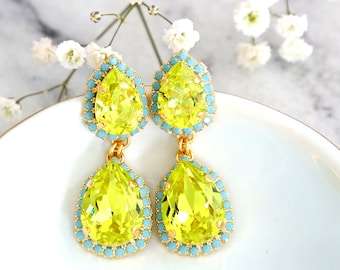 Boucles d'oreilles lustre vert citron, boucles d'oreilles vert citron, boucles d'oreilles turquoise vert, boucles d'oreilles lustre vert, boucles d'oreilles LONG vert citron