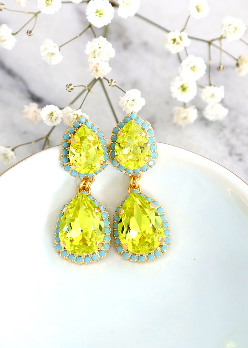 Citrus Green Chandelier Earrings, Lime Green Earrings, Green Turquoise Earrings, Green Chandelier Earrings, Citrus Green LONG Earrings image 1