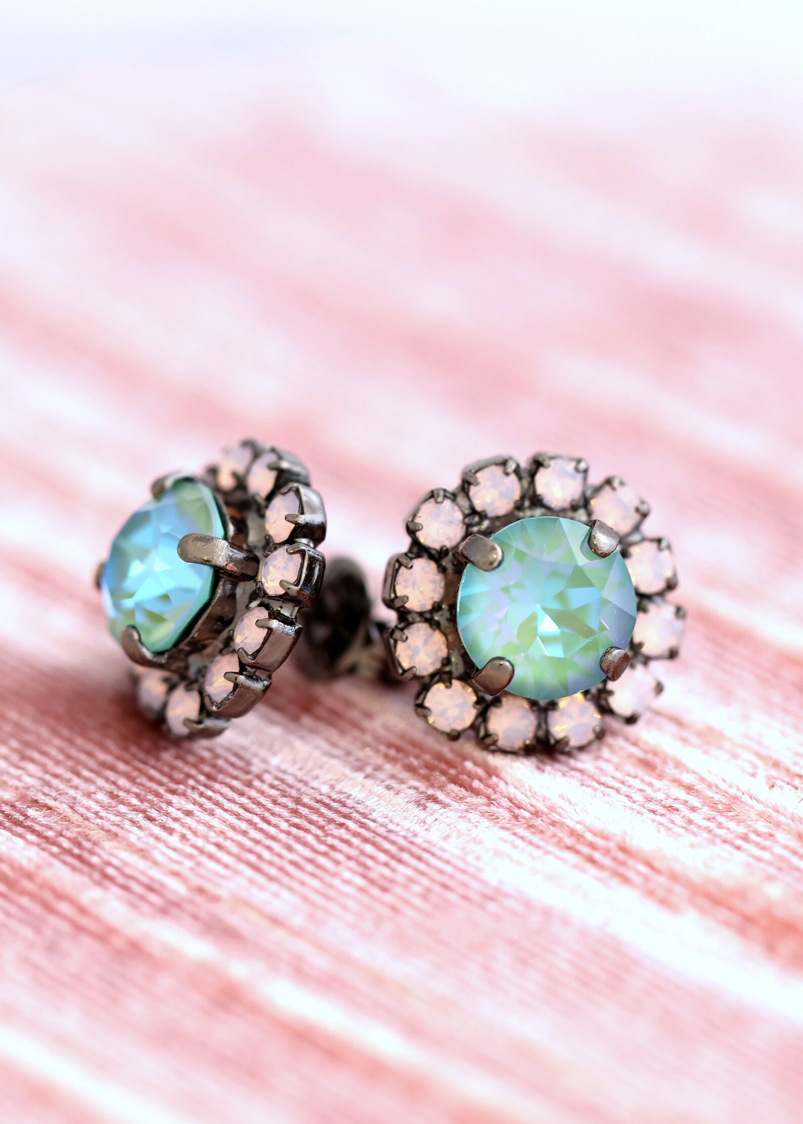 Green Stud Earrings Green Pink Stud Earrings Green Stud Etsy