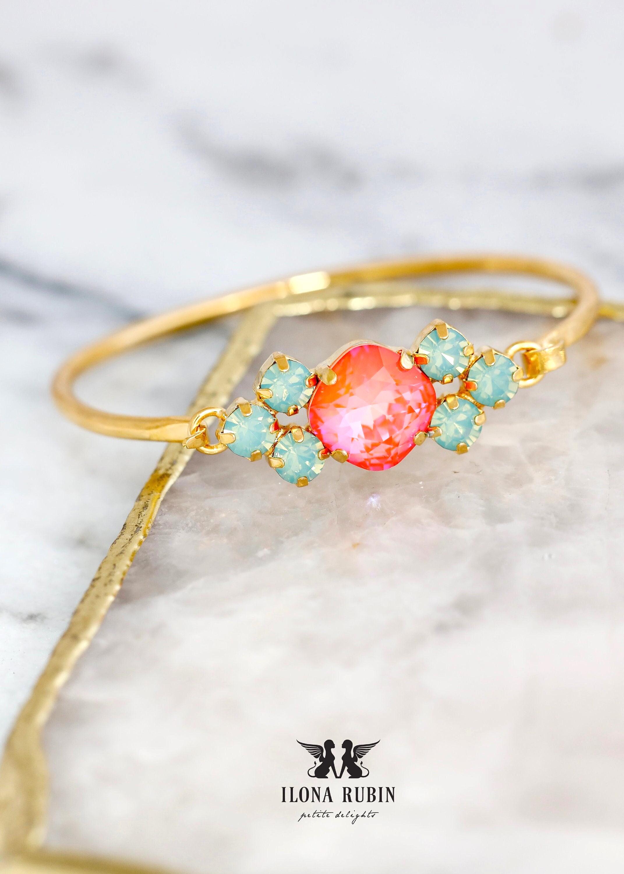 Orange Crystal Bracelet, Burnt Orange Crystal Bracelet, Bridal Orange Green  Bracelet, Orange Green Gold Bracelet, Birthday Gift For Her