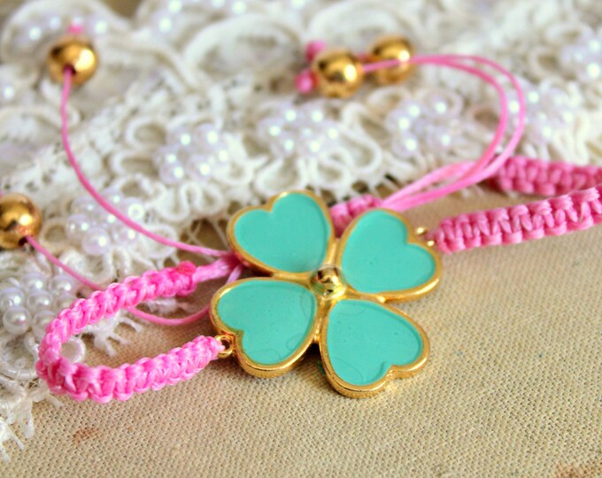 Friendship Bracelet Good Luck Clover in Turquoiseand Pink Etsy