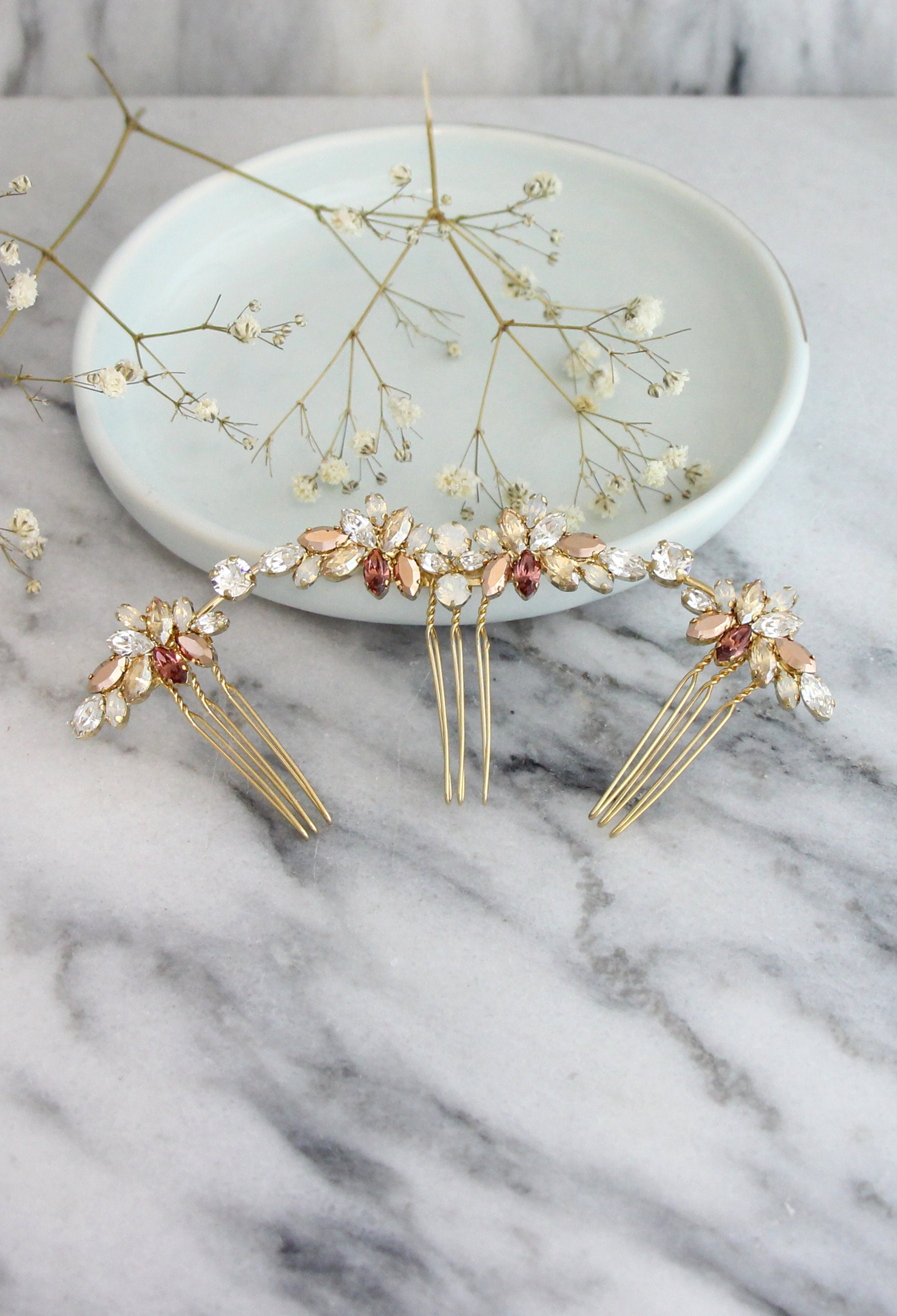 Bridal Blush Hair Comb, Crystal Morganite Hair Comb, Hair 