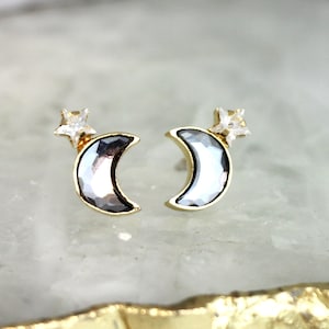 Crescent moon earrings, Moon Stars Stud Earrings, Moon Studs, Black Moon Earrings, Crystal Moon Stud Earrings, Gift For Her, Star Earrings
