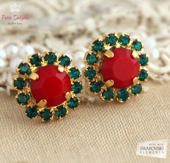 Ruby stud earrings hotsell with swarovski stones