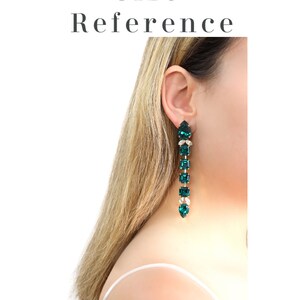 Emerald Long Earring, Emerald Crystal Long Earrings, Dark Green Chandelier Bridal Earrings, Statement Emerald Green Drop Earrings image 8