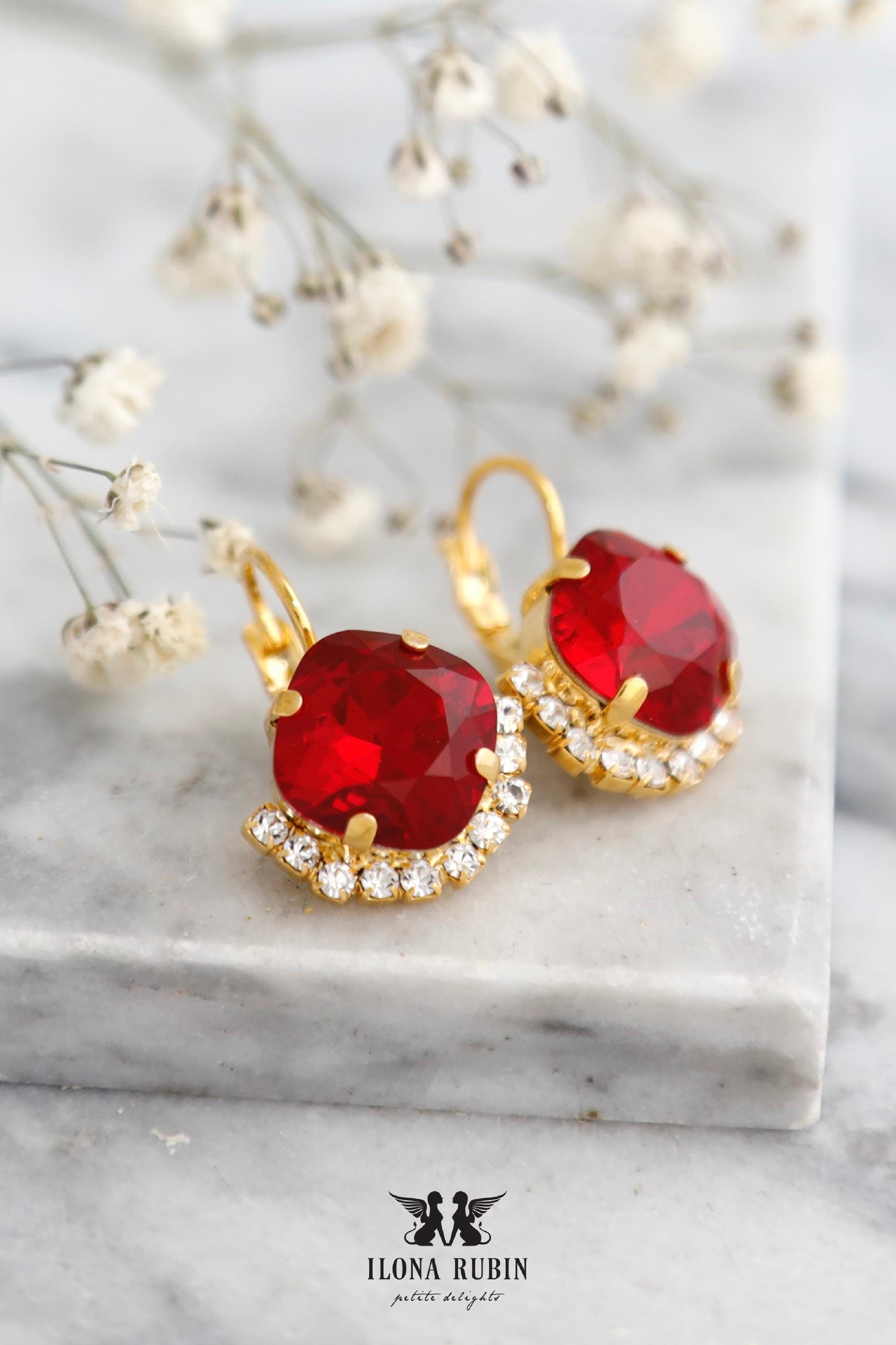 クリスマス用のレッドクリスタルイヤリング、レッドルビークリスタル