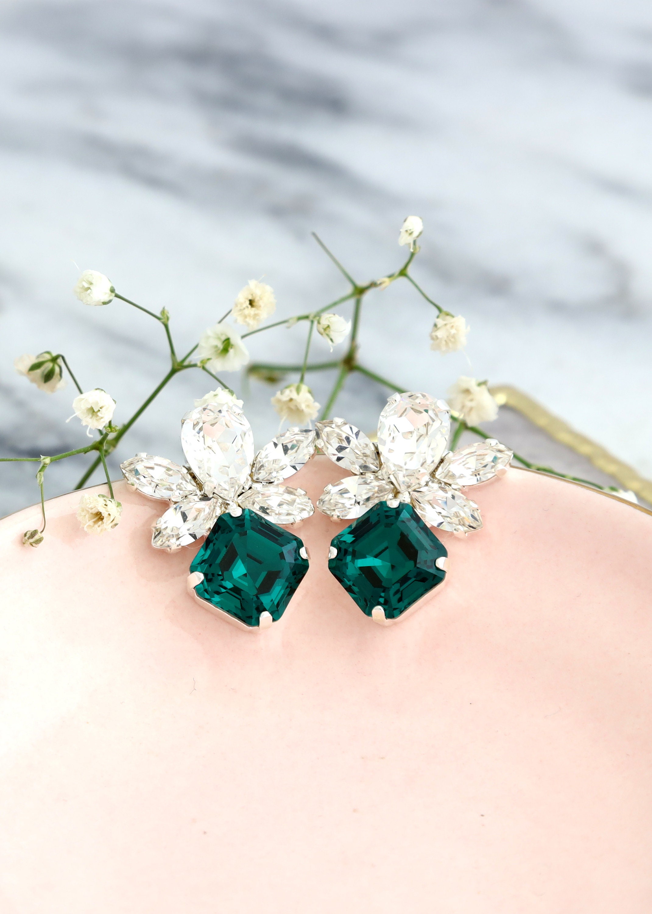 Emerald Green Crystal Cascade Earrings main image 1