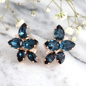 Blue Navy Earrings, Dark Blue Earrings, Bridal Blue Earrings, Earrings, Bridesmaids Earrings, Gift For Her, Blue Crystal Earrings