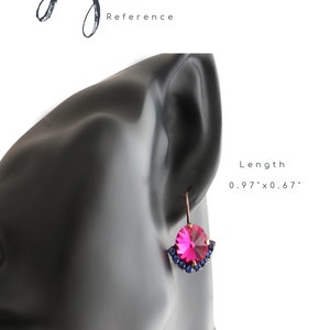 Pink Blue Drop Earrings, Fuchsia Pink Crystal Earrings, Hot Pink Crystal Lever back Earrings, Bridesmaids Pink Earrings, Fuchsia Earrings image 4