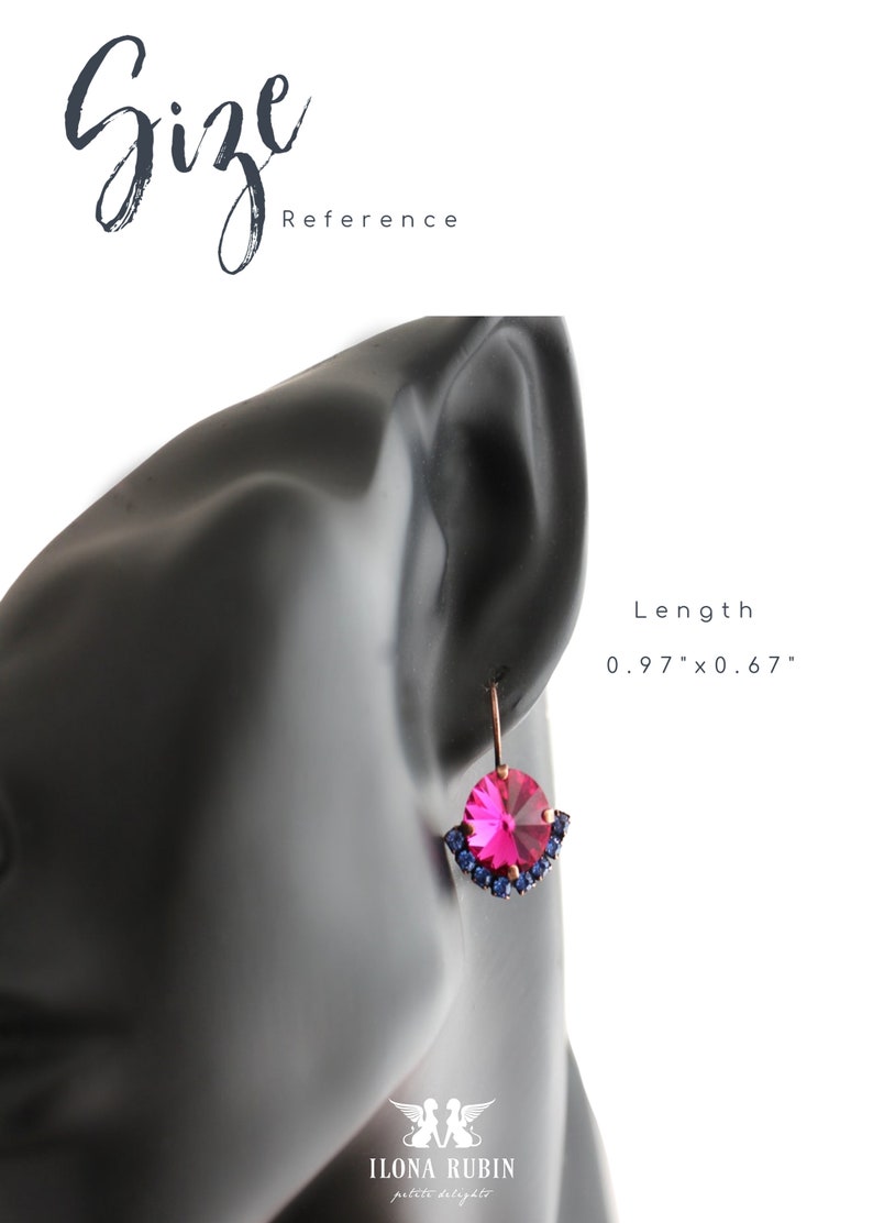 Pink Blue Drop Earrings, Fuchsia Pink Crystal Earrings, Hot Pink Crystal Lever back Earrings, Bridesmaids Pink Earrings, Fuchsia Earrings image 4