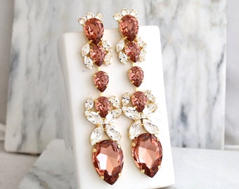 Blush Statement Earrings, Blush Rose Chandelier Earrings, Bridal Earrings, Oversize Earrings, Blush LONG Earrings, Blush Rose Long Earrings