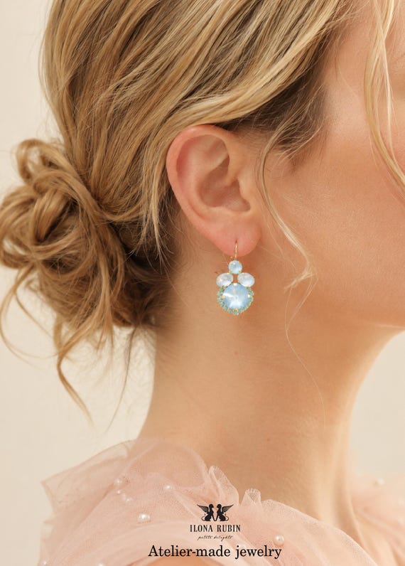 Sky Blue Drop Earrings, Light Earrings, Blue Crystal Earrings, Gift for her, Bridal Light Blue Earrings, Bridesmaids Powder Blue Earrings