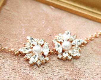 Bridal Bracelet, Bridal Crystal Bracelet, Rose Gold Bracelet, Bridal Pearl Bracelet, Bridesmaids Jewelry, Pearl Gold Crystal Bracelets
