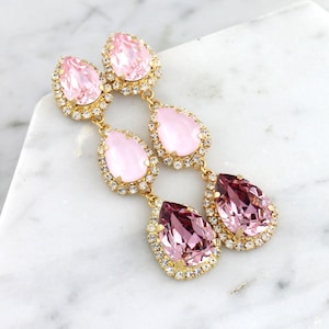 Pink Bridal Chandeliers, Blush Pink Chandelier Earrings, Pink Crystal Long Drop Earrings, Dusty Pink Earrings, Bridal Blush Earrings image 8