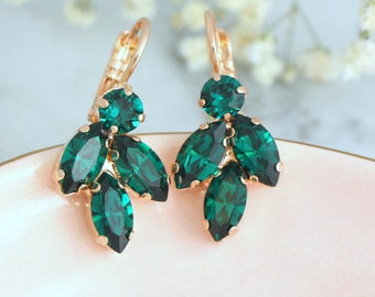 Pendants d'oreilles émeraude, Boucles d'oreilles de mariée vert émeraude, Boucles d'oreilles en cristal vert, Boucles d'oreilles de demoiselles d'honneur, Boucles d'oreilles vert émeraude, Cadeau pour elle