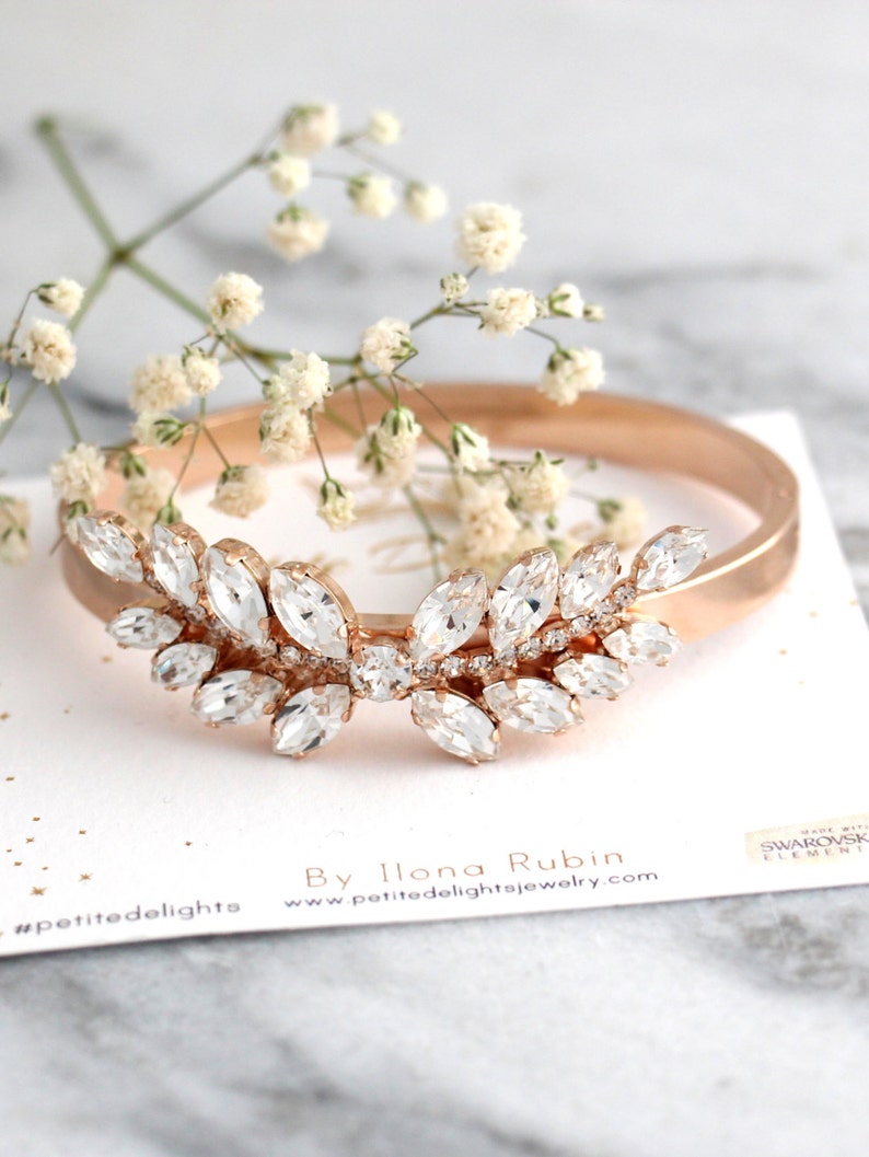 Bridal Bracelet, Bohemian Crystal Bracelet, Bridal Silver Bracelet, Bridal Rose Gold Bangel Bracelet, Bridal Clear Crystal Bracelet image 1