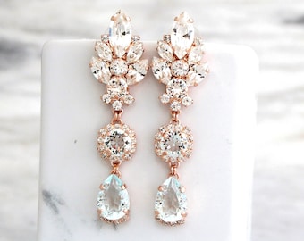 Bridal Light Blue Drop Earrings, Aquamarine Chandelier, Blue Sky Earrings, Long Crystal Earrings, Bridal Wedding Jewelry