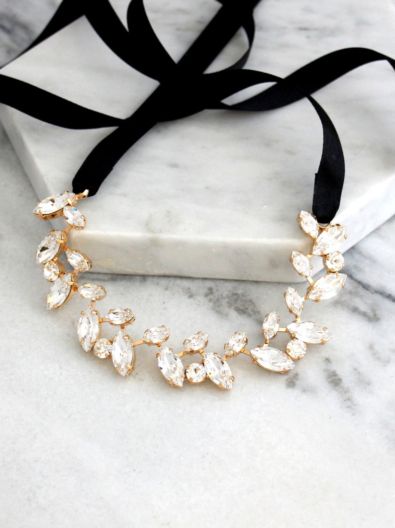 Choker Necklace, Bridal Choker Necklace, Crystal Statement Necklace, Bridal Choker Necklace, Statement White Black Crystal Necklace image 2