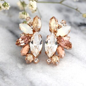 Clip On Earrings, Bridal Clip On Earrings, Rose Gold Champagne Cluster Earrings, Blush Bridal Earrings, Bridal Earrings,Bridesmaids Earrings image 5