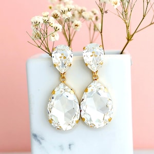 Bridal Statement Long Earrings, Crystal Chandelier Earrings, LONG Crystal Earrings, Oversize Drop Gold Crystal Wedding Chandelier Earrings.