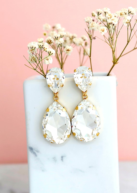 Bridal Statement Long Earrings, Crystal Chandelier Earrings, LONG Crystal Earrings, Oversize Drop Gold Crystal Wedding Chandelier Earrings.