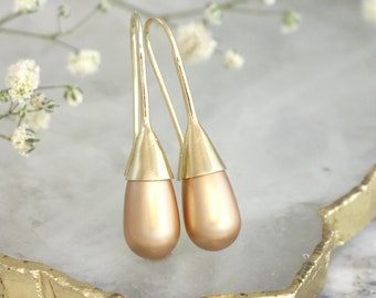 Pearl Drop Earrings, Gold filled Bridal Gold Drop Earrings, Bridal Pearl Earrings, Gift For Her, Bridesmaids Earrings, Gold Drop Earrings