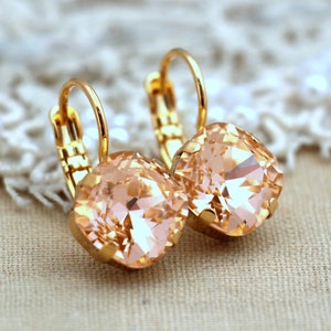 Peach Drop Earrings, Crystal Peach Drop Earrings, Dangle Peach Earrings, Gift for Her,  Bridesmaids Earrings, Light Peach Crystal Droplets
