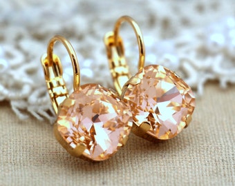 Peach Drop Earrings, Crystal Peach Drop Earrings, Dangle Peach Earrings, Gift for Her,  Bridesmaids Earrings, Light Peach Crystal Droplets