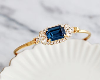 Navy Blue Bridal Bracelet, Blue Sapphire Crystal Bracelet, Elegant Wedding Navy Blue Bracelet, Dark Blue Bridesmaids Bracelets