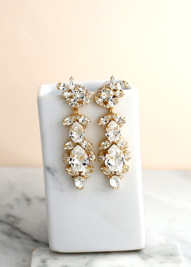 Bridal Long Chandelier Earrings, Bridal Statement Crystal Earrings, Clear Crystal Chandelier Earrings, Statement Crystal Wedding Earrings image 6