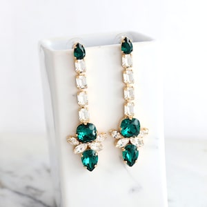 Emerald Chandelier Earrings, Emerald Green Crystal Earrings, Bridal Emerald LONG Earrings, Emerald Statement Crystal Earrings, Gift For Her
