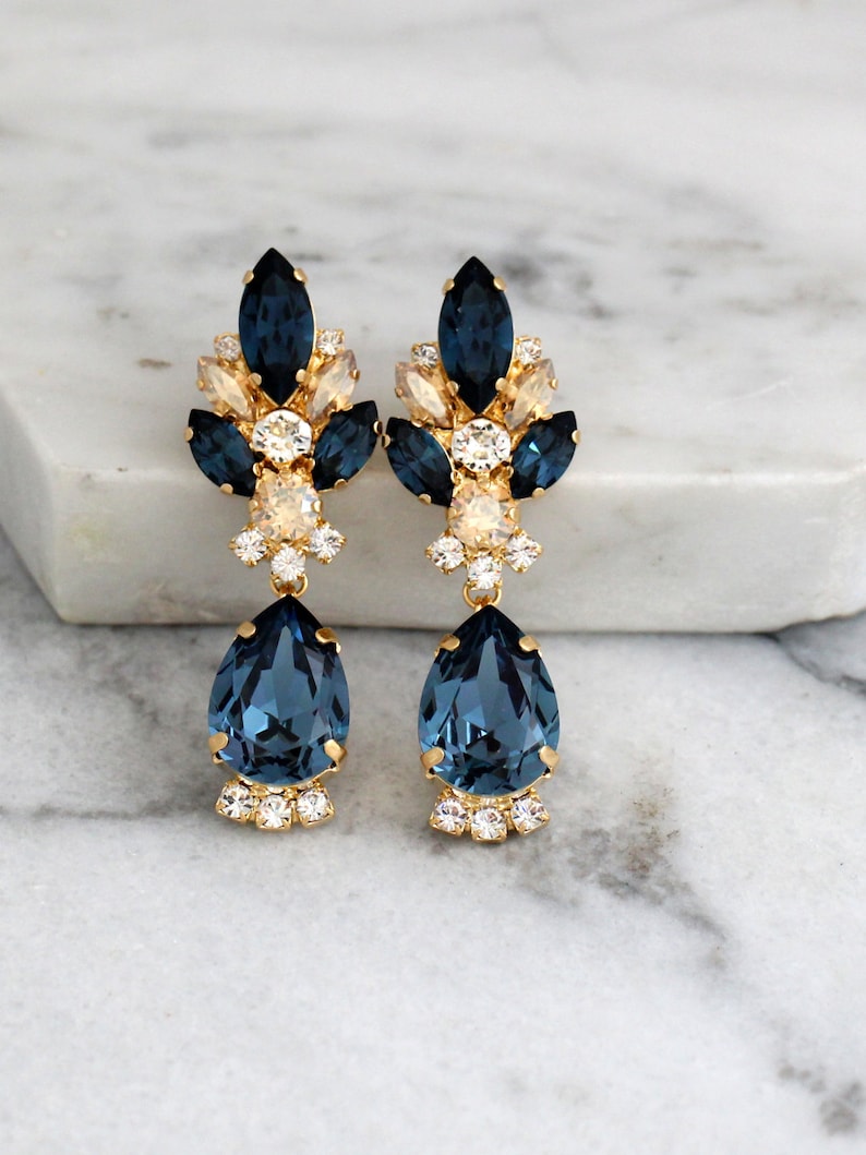Blue Navy Earrings Dark Blue Bridal Earrings Navy Blue | Etsy