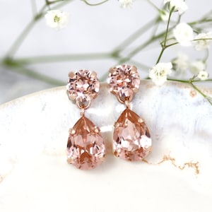 Blush Earrings, Blush Chandelier Bridal Wedding Jewelry,Bridesmaid Gift, Classic Blush Pink Crystal Drop Earrings