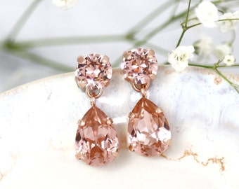 Blush Earrings, Blush Chandelier Bridal Wedding Jewelry,Bridesmaid Gift, Classic Blush Pink Crystal Drop Earrings