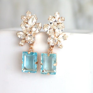 Aquamarine Earrings, Bridal Blue Earrings, Aquamarine Chandelier Crystal Earrings, Aqua Blue Drop Chandelier Earrings, Blue Drop Chandeliers image 1