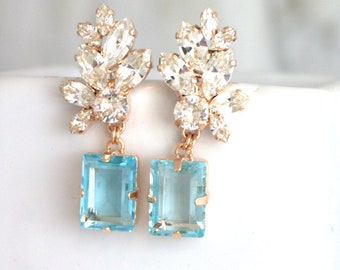 Aquamarine Earrings, Bridal Blue Earrings, Aquamarine Chandelier Crystal Earrings, Aqua Blue Drop Chandelier Earrings, Blue Drop Chandeliers