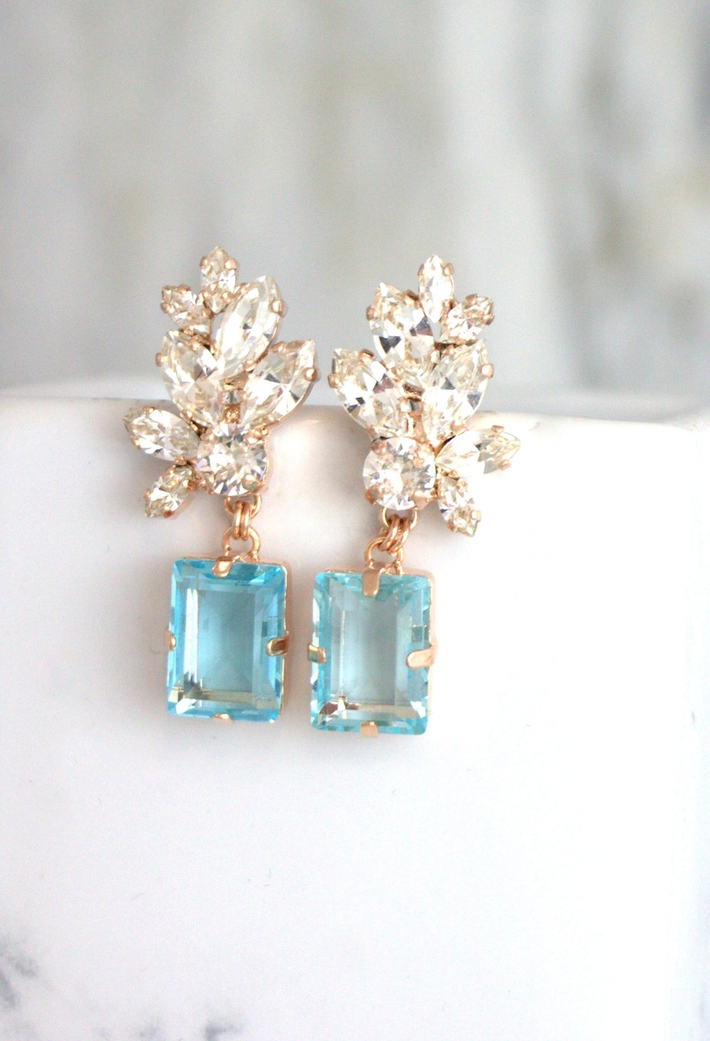 Aquamarine Earrings, Bridal Blue Earrings, Aquamarine Chandelier Crystal Earrings, Aqua Blue Drop Chandelier Earrings, Blue Drop Chandeliers image 1