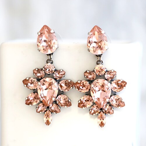 Blush Chandelier Earrings Bridal Rose Gold Earrings Bridal Etsy Israel