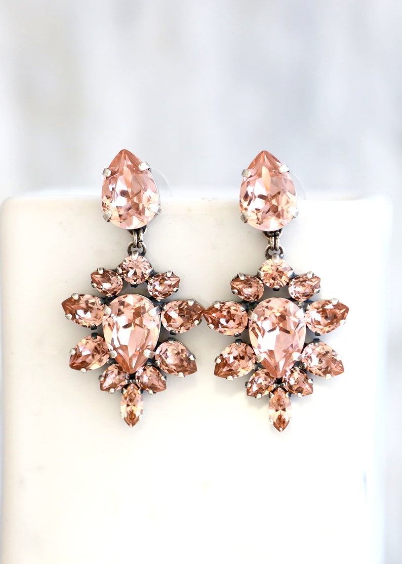 Blush Rose Drop Earrings Bridal Blush Pink Earrings Blush Etsy UK