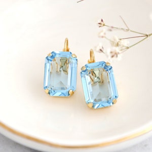 Aquamarine Drop Earrings, Bridal Aquamarine Austrian Crystal Earrings, Bridal Blue Crystal Earrings, Light Blue Lever Back Crystal Earrings