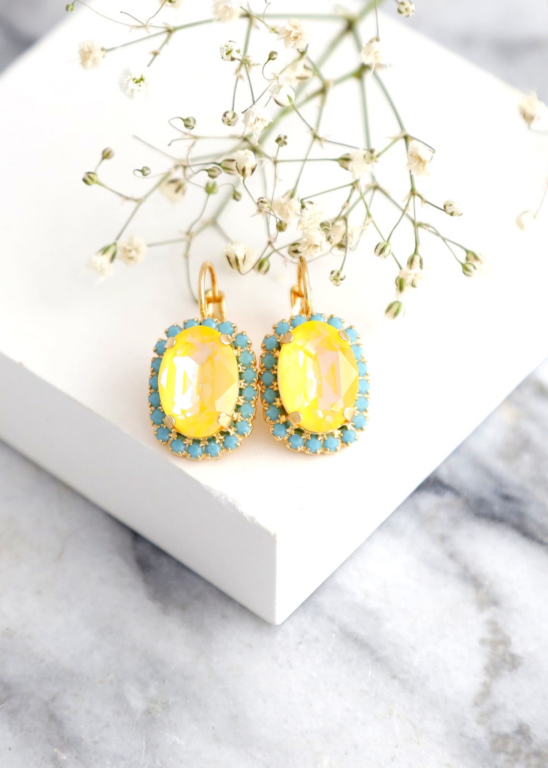 Yellow Drop Earrings, Ultra Yellow Drop Earrings, Yellow Blue Drop Earrings, Yellow Crystal Earrings, Gift For Mother, Bridesmaids Gifts image 4